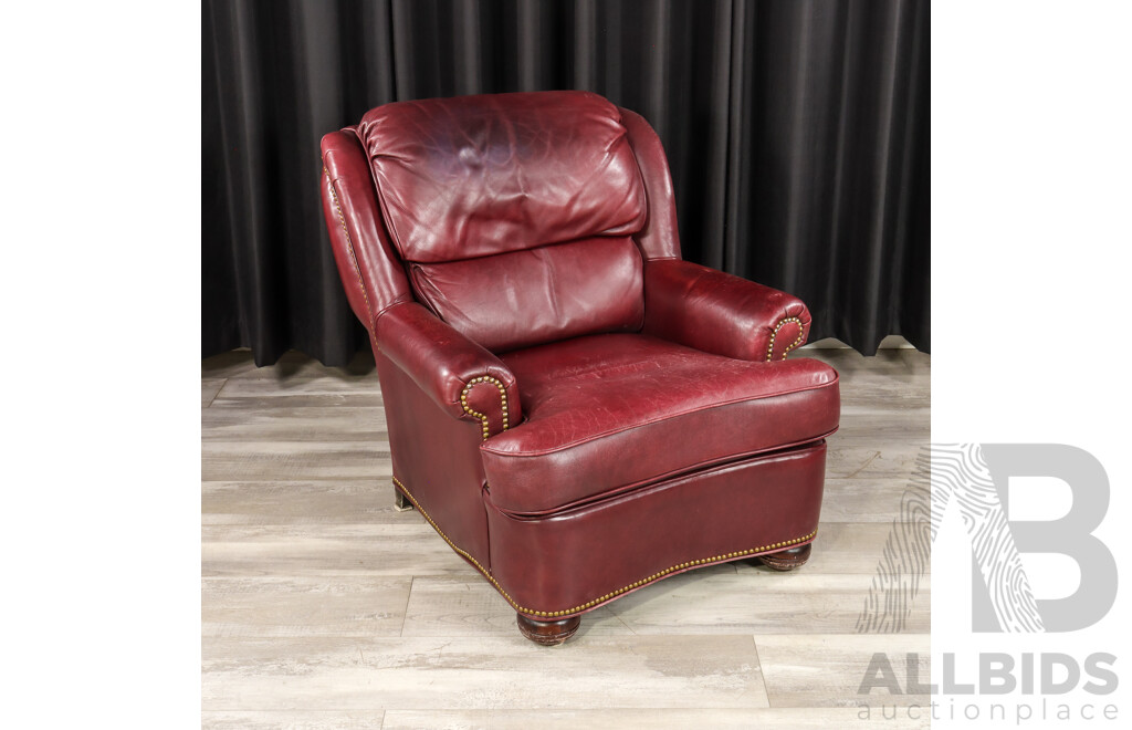 Maroon Leather Three Seater Lounge with Single Armchair by McKinley