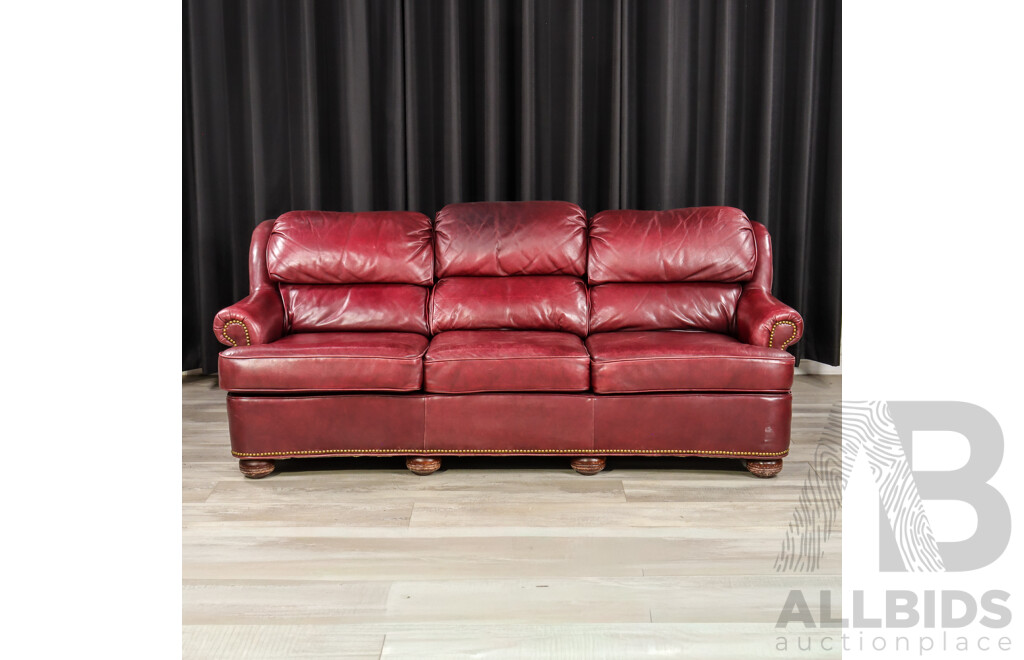Maroon Leather Three Seater Lounge with Single Armchair by McKinley