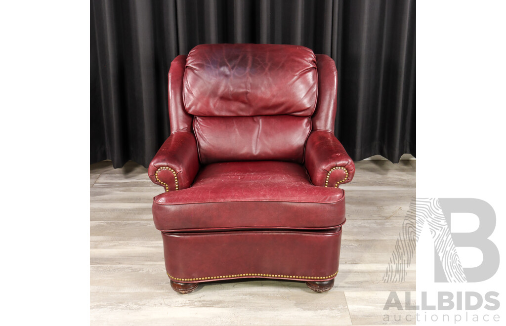 Maroon Leather Three Seater Lounge with Single Armchair by McKinley