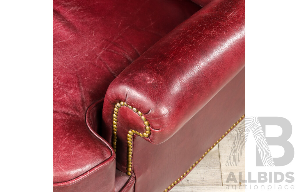 Maroon Leather Three Seater Lounge with Single Armchair by McKinley