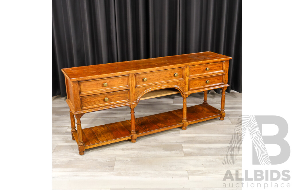 French Provincial Oak Buffet with Five Drawers