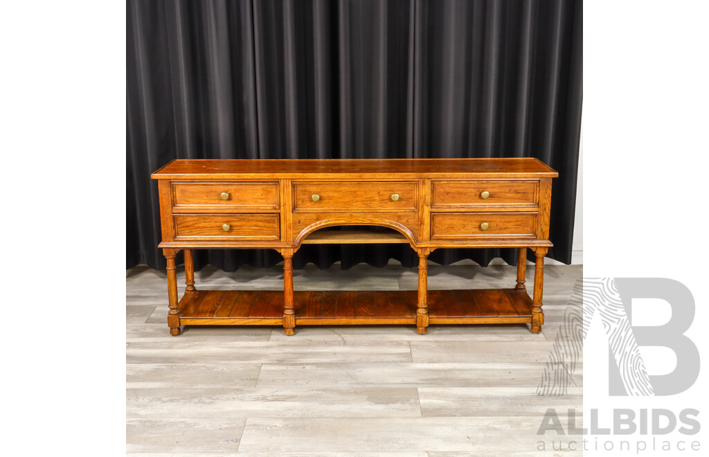 French Provincial Oak Buffet with Five Drawers