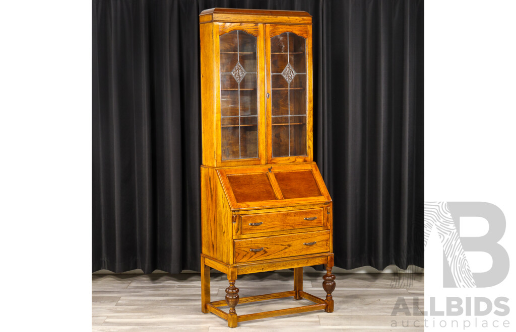 Edwardian Oak Bureau Bookcase