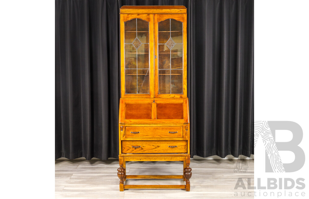 Edwardian Oak Bureau Bookcase