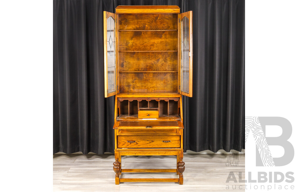 Edwardian Oak Bureau Bookcase