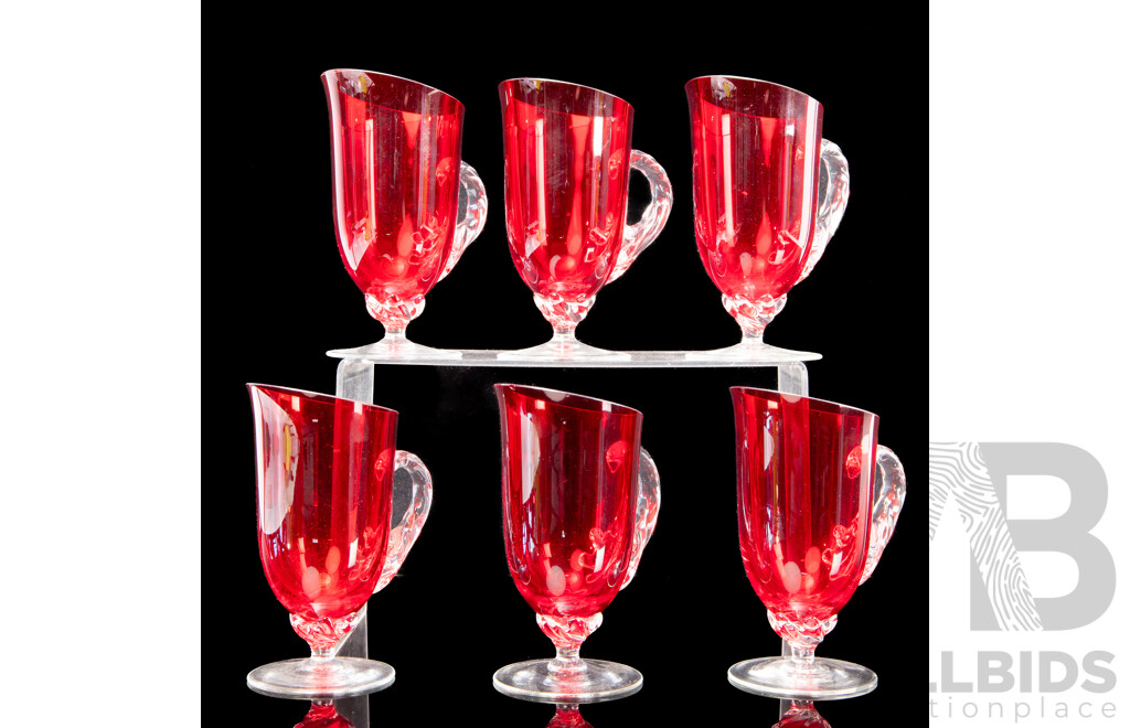 Set of Six Ruby Glass Wine Glasses