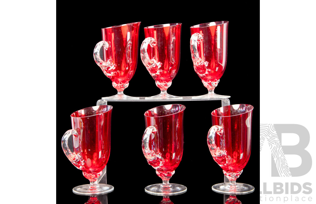 Set of Six Ruby Glass Wine Glasses