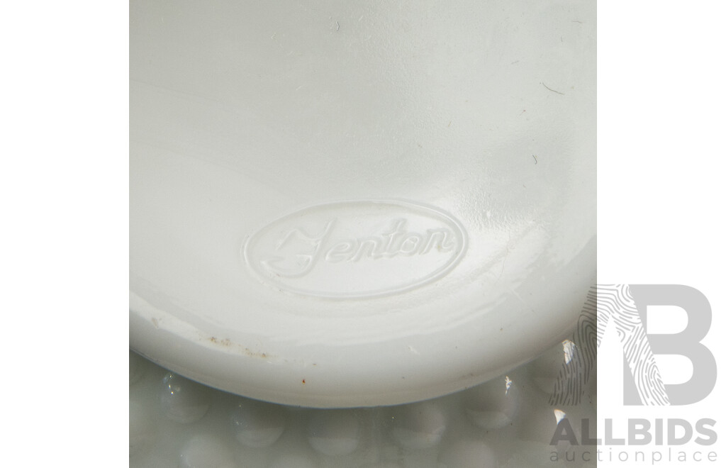 Collection of Six Milk Glass Pieces Including Raised Comport, Small Jug, Vase, Bowl and Candle Sticks