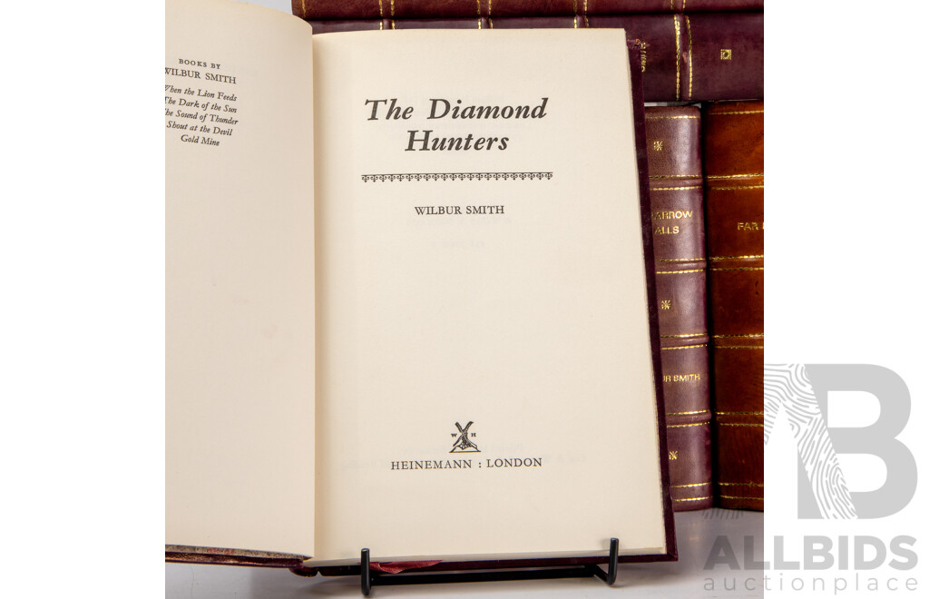 Collection of 11 Leather Bound Novels by Wilbur Smith and M.M Kaye