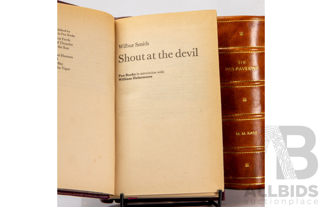 Collection of 11 Leather Bound Novels by Wilbur Smith and M.M Kaye