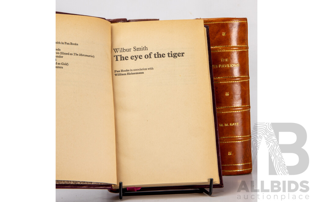 Collection of 11 Leather Bound Novels by Wilbur Smith and M.M Kaye