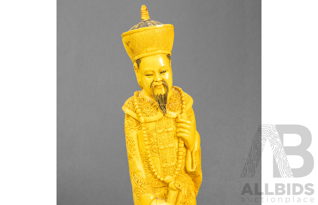 Chinese Resin Emperor and Empress on Timber Stands