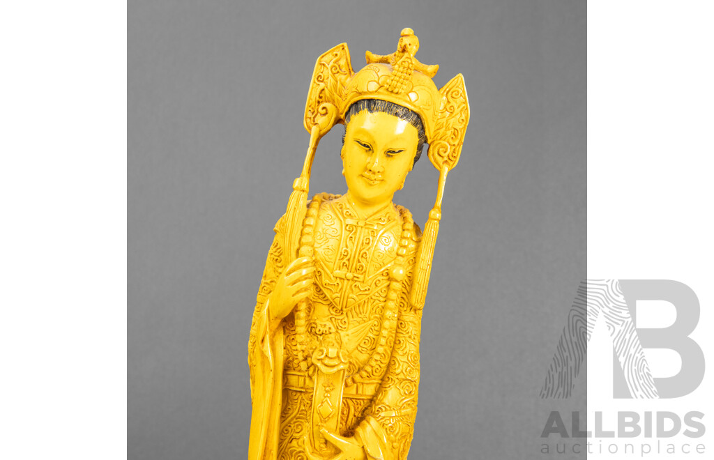 Chinese Resin Emperor and Empress on Timber Stands
