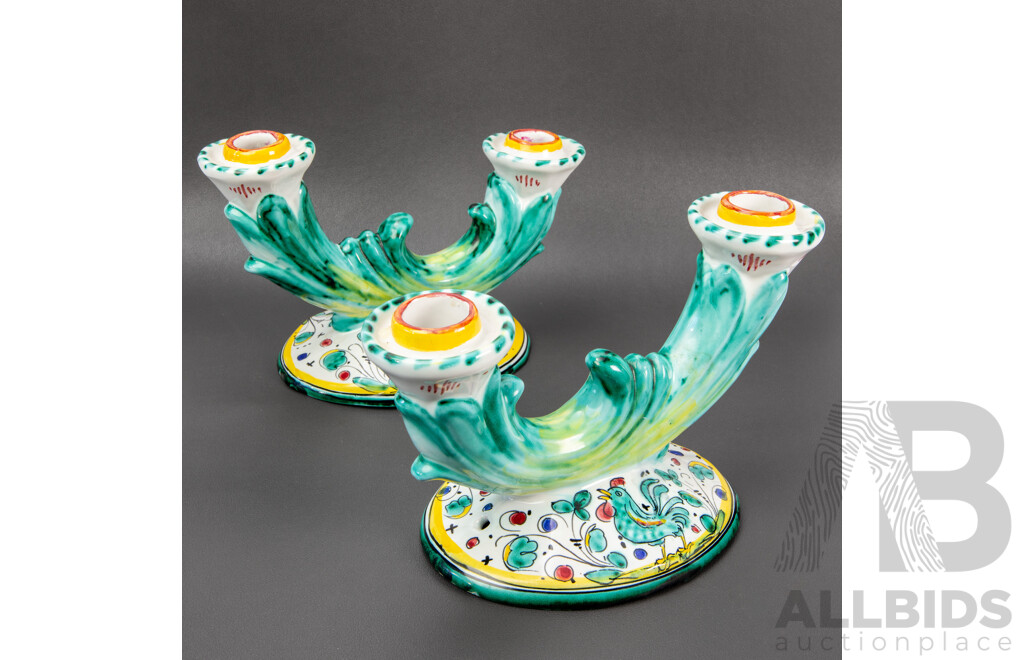 Pair of Italian Majolica Candle Sticks