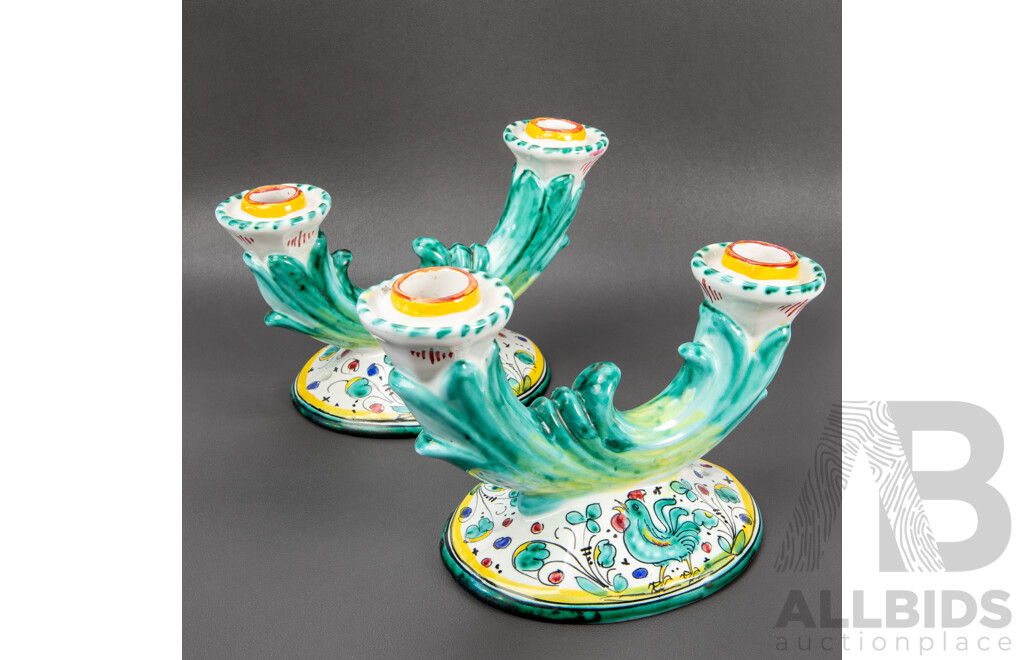 Pair of Italian Majolica Candle Sticks