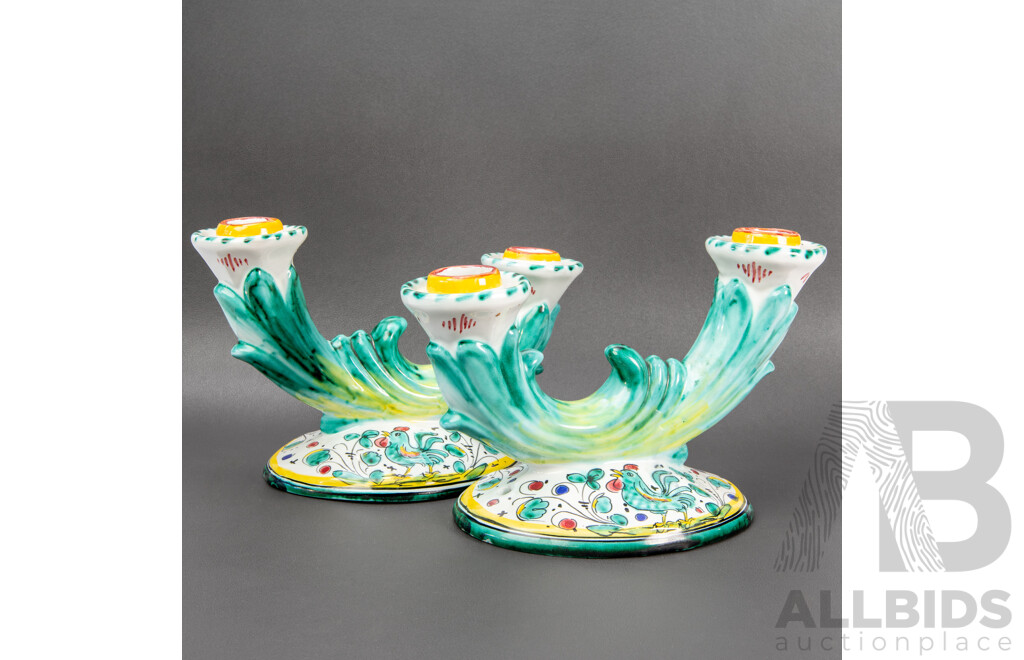 Pair of Italian Majolica Candle Sticks