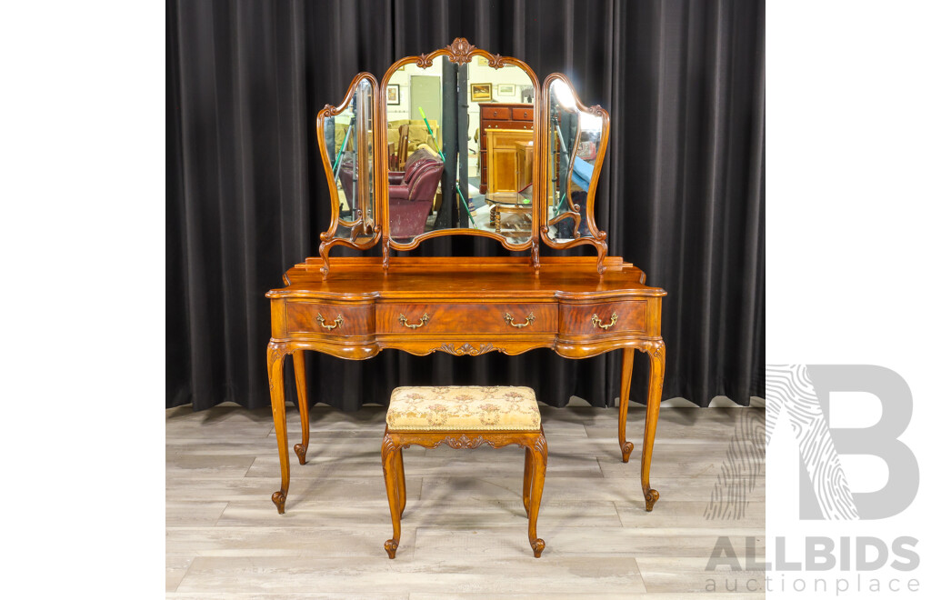 Victorian Oak Serpentine Front Dresser with Stool