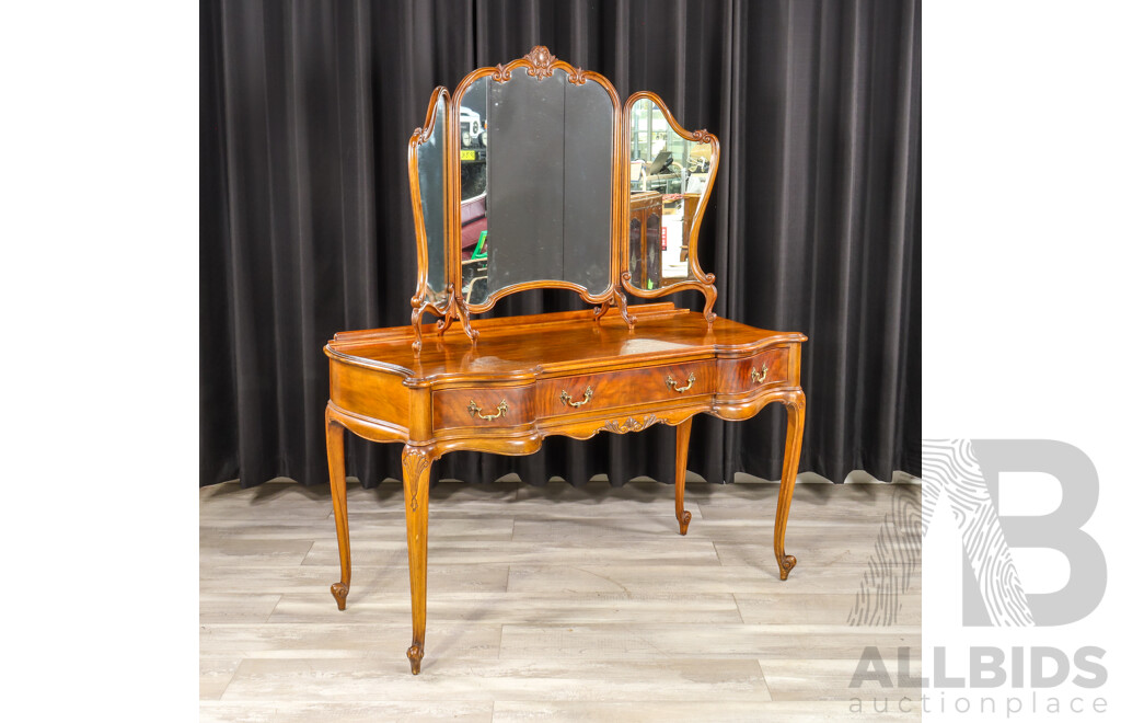 Victorian Oak Serpentine Front Dresser with Stool