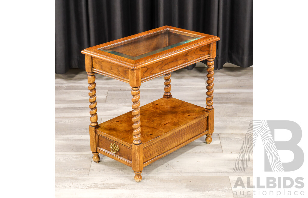 Victorian Oak Side Table with Bevelled Glass Top