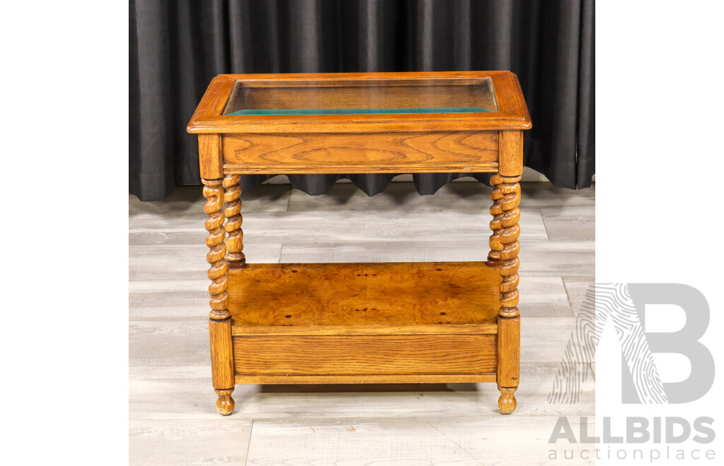 Victorian Oak Side Table with Bevelled Glass Top