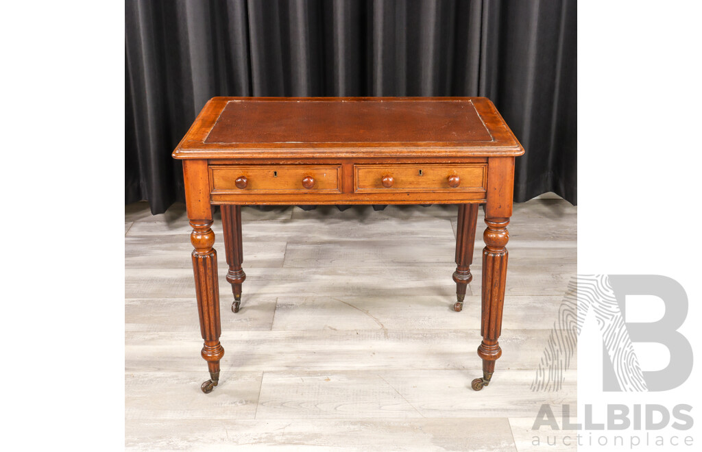 Small Victorian Cedar Desk with Leather Top