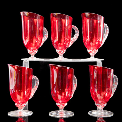 Set of Six Ruby Glass Wine Glasses