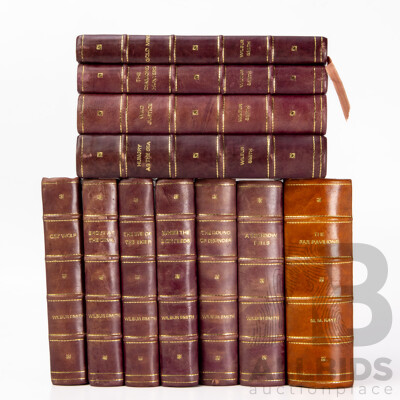 Collection of 11 Leather Bound Novels by Wilbur Smith and M.M Kaye