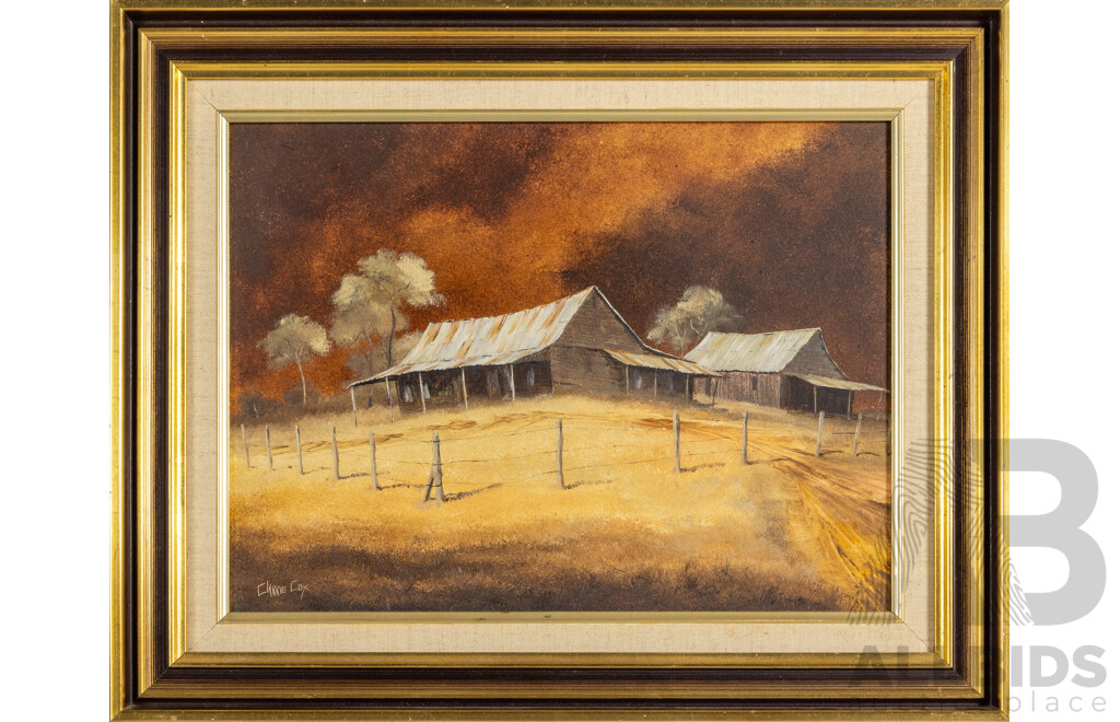 Clarrie Cox (20th Century, Australian, 1927-2013), 'The Coleman Farm', Springridge NSW, Original Oil on Board, 43 X 53 Cm (Frame)