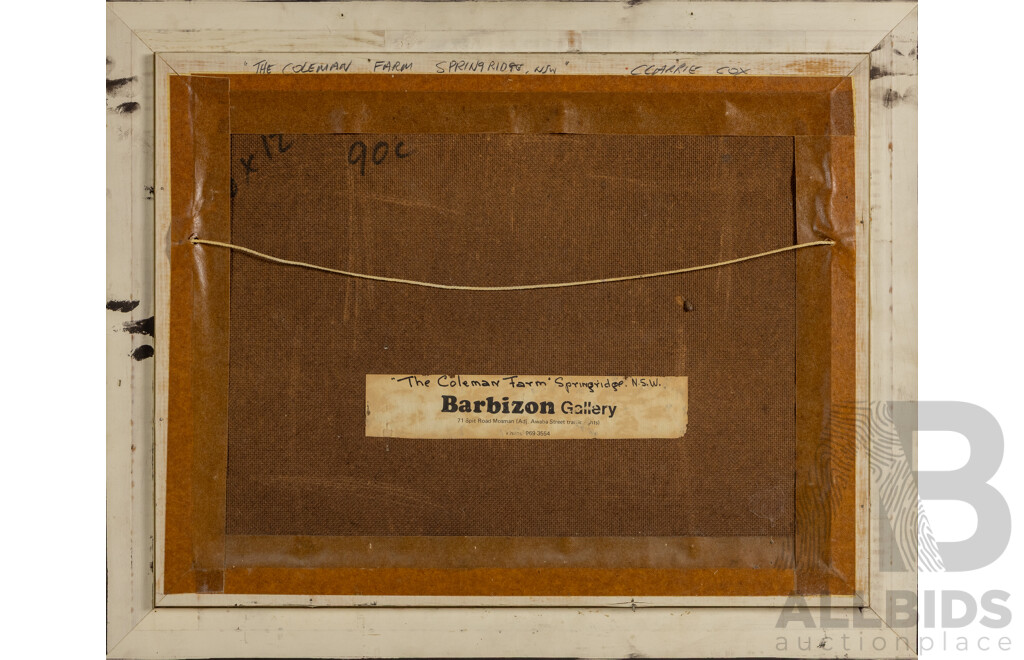 Clarrie Cox (20th Century, Australian, 1927-2013), 'The Coleman Farm', Springridge NSW, Original Oil on Board, 43 X 53 Cm (Frame)