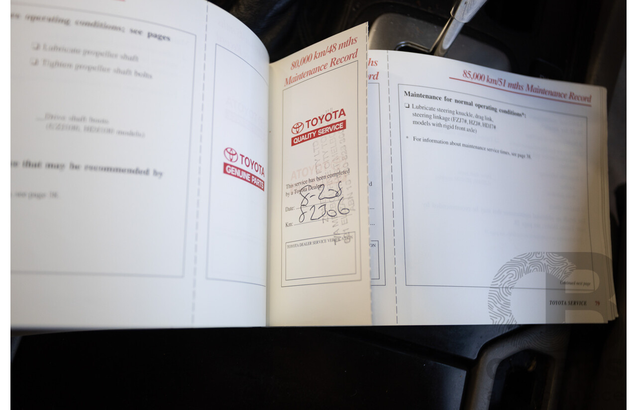 10/2002 Toyota Landcruiser GXL (4x4) FZJ105R 4D Warm Silver Metallic V8 4.7L - 8 Seater