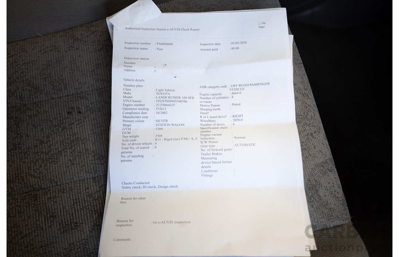 10/2002 Toyota Landcruiser GXL (4x4) FZJ105R 4D Warm Silver Metallic V8 4.7L - 8 Seater