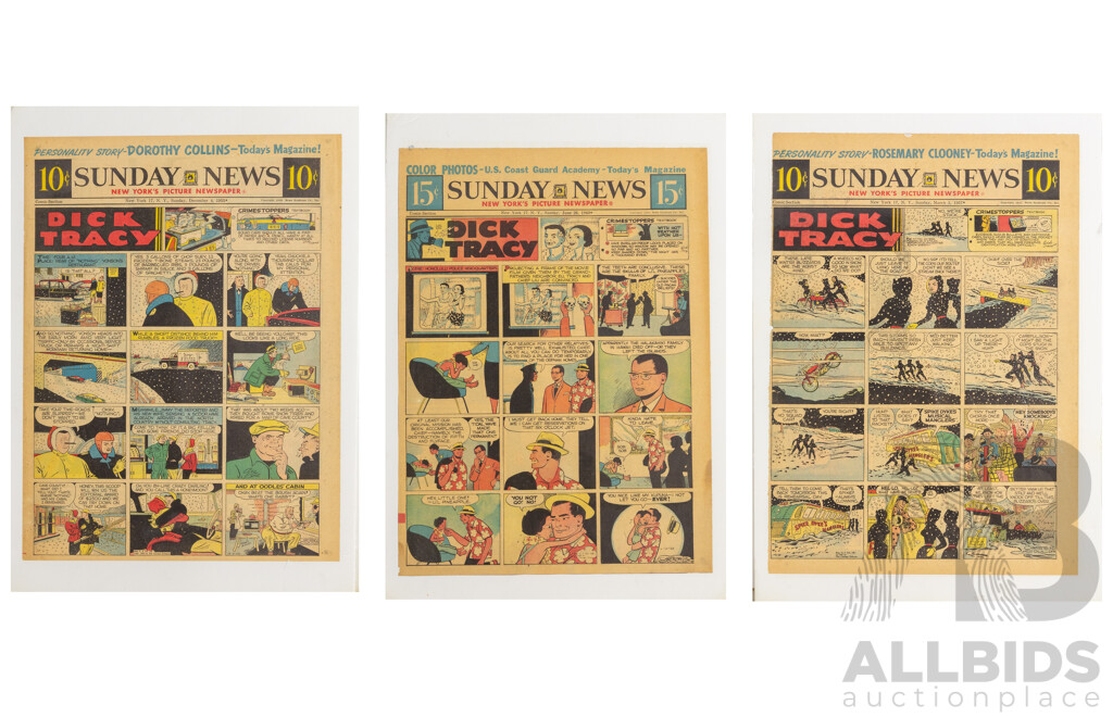 Trio of New York Sunday News Cartoons From 1955, 1957 and 1960, 37 x 27 cm (sheets) (3)