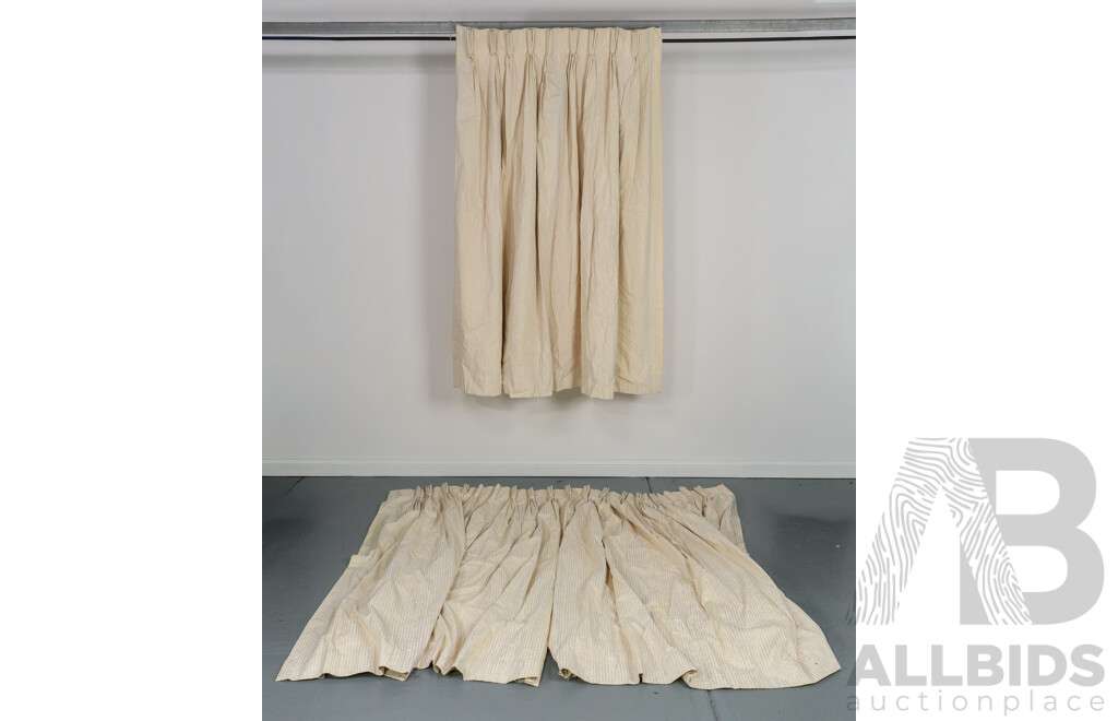 Pair of White Striped Cream Curtains