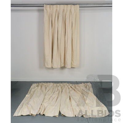 Pair of White Striped Cream Curtains