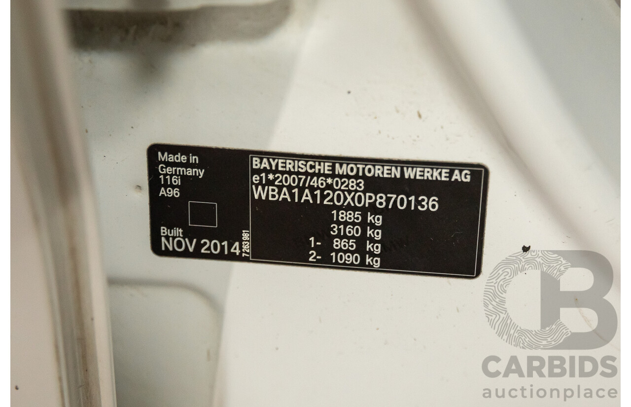 02/2015 BMW 116i Sport (RWD) F20 MY15 5d Hatchback Mineral White Metallic Turbo 1.6L