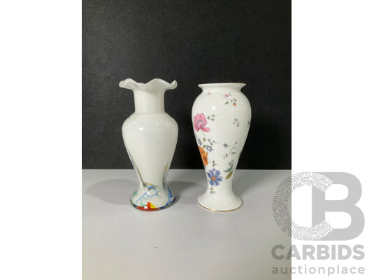 Pair of Vases with Floral Pattern and Colour Swirl
