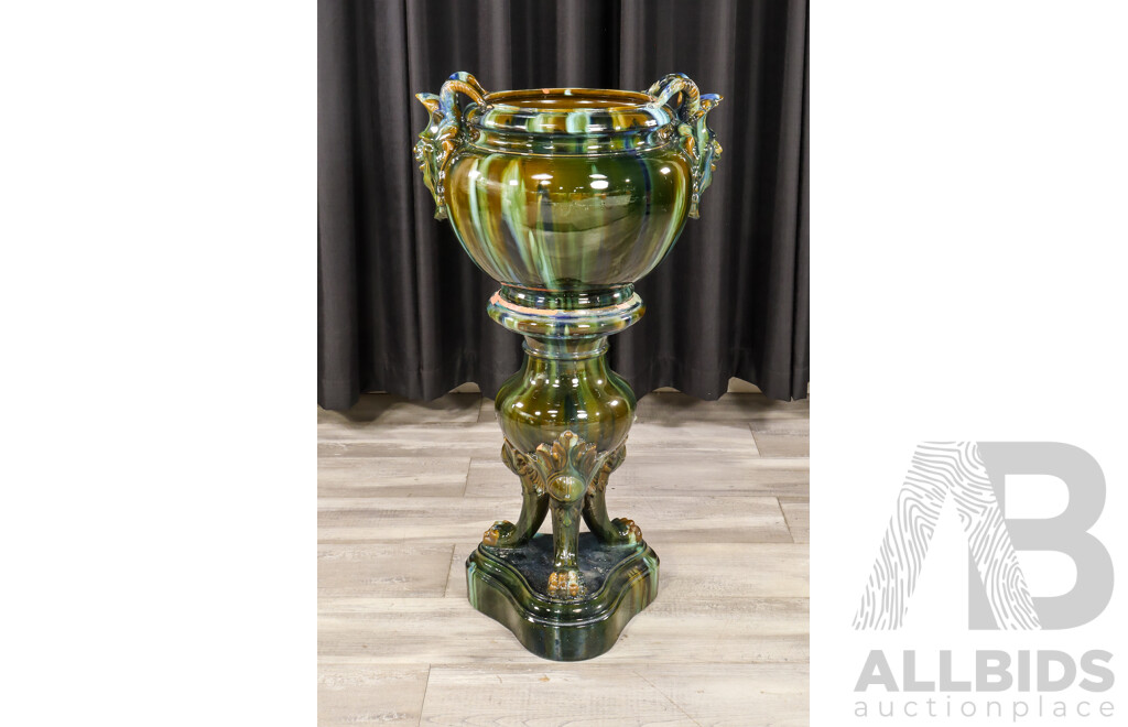 Large Glazed Ceramic Jardiniere on Matching Pedestal