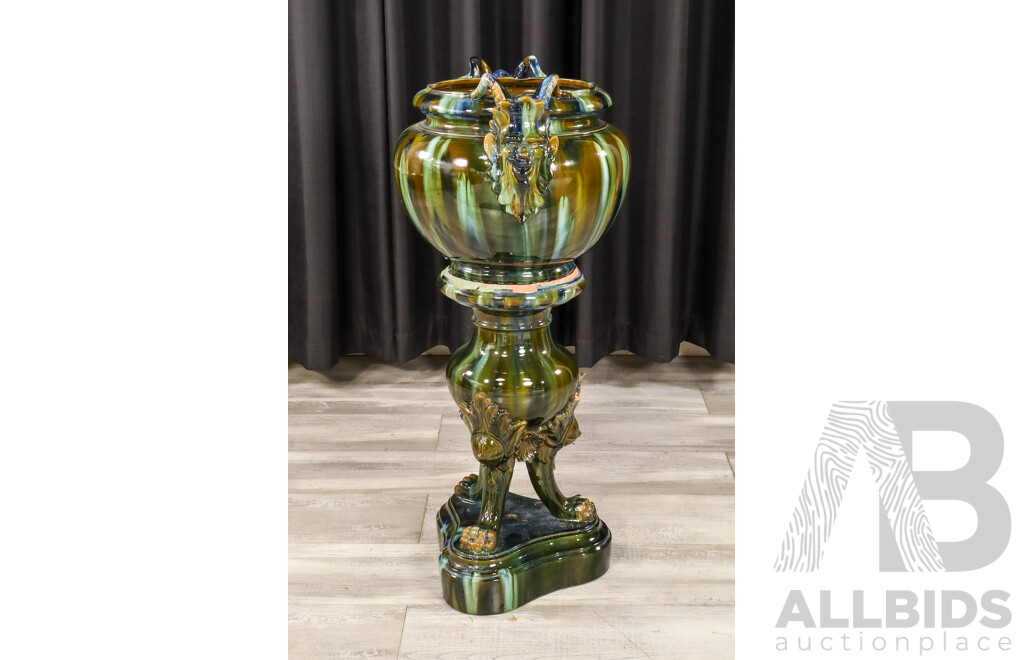 Large Glazed Ceramic Jardiniere on Matching Pedestal