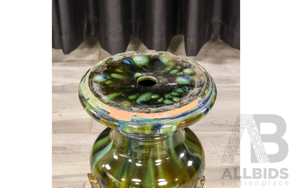 Large Glazed Ceramic Jardiniere on Matching Pedestal
