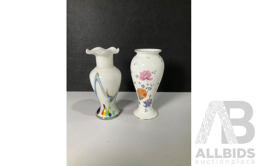 Pair of Vases with Floral Pattern and Colour Swirl