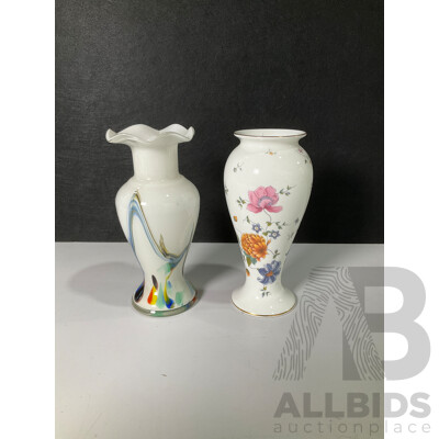 Pair of Vases with Floral Pattern and Colour Swirl