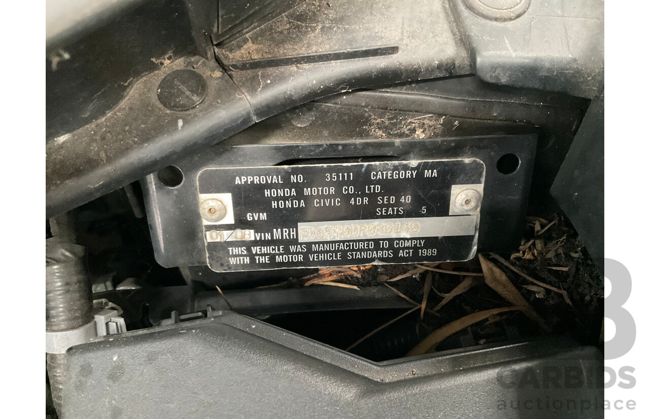 1/2008 Honda Civic VTi-L MY07 4d Sedan Black 1.8L