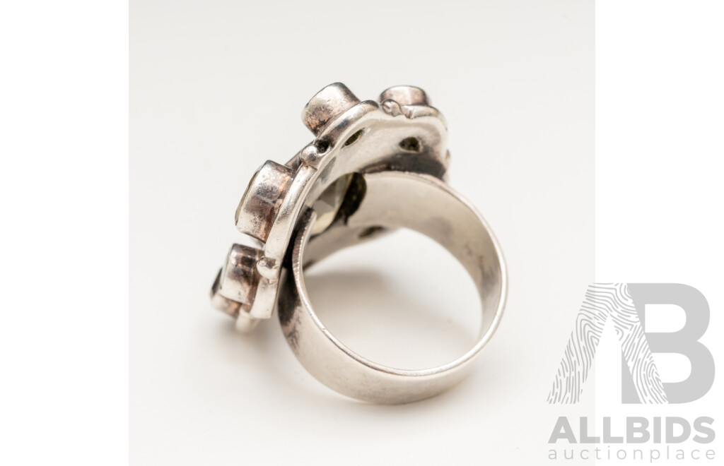 925 Sterling Silver Handmade Artisan Ring with Multiple Coloured Quartz and Peridot - Size P