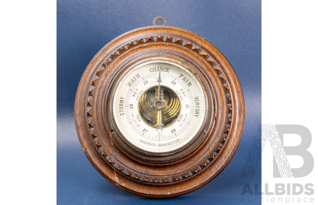 Vintage Oak Cased Aneroid Barometer