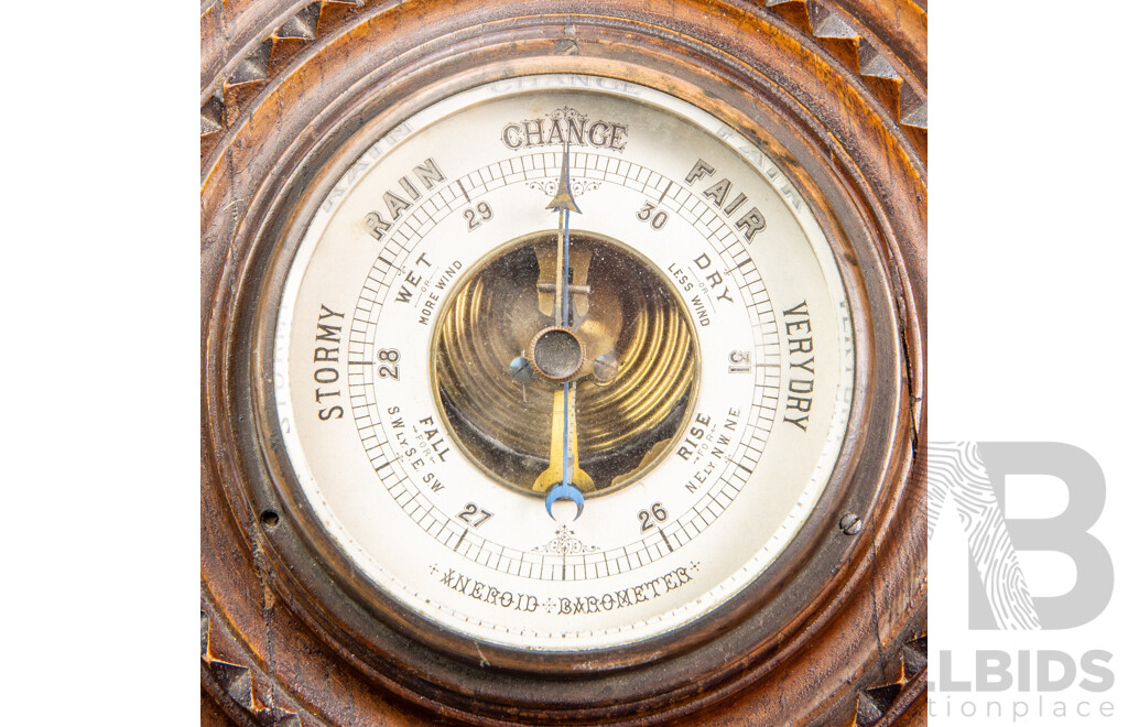 Vintage Oak Cased Aneroid Barometer