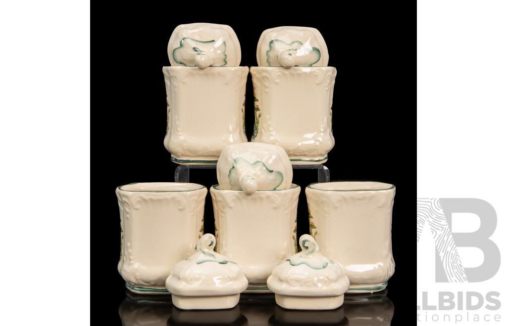 Collection of Five Ceramic Lidded German Spice Jars