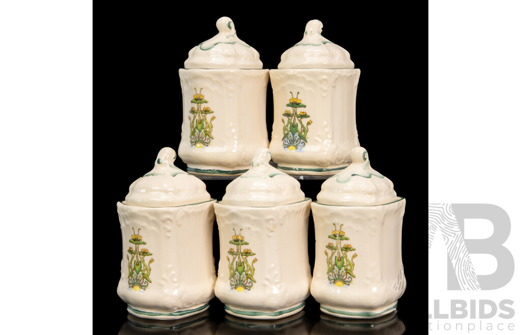 Collection of Five Ceramic Lidded German Spice Jars