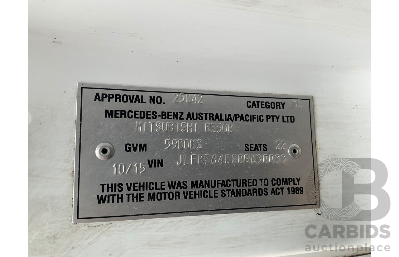 10/2015 Mitsubishi Rosa BE600 18 Seater 3d White Turbo Diesel 4.9L - Custom Wheelchair Lift