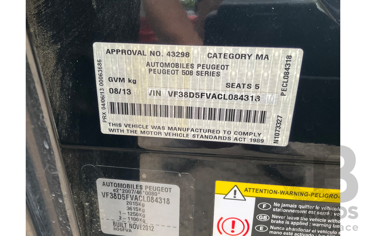 8/2013 Peugeot 508 Allure 1.6T MY13 4d Sedan Nera Black Pearl Turbo 1.6L