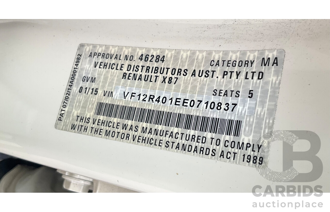 1/2015 Renault Captur Dynamique (FWD) J87 4d Wagon Ivory White / Black Roof Turbo 1.2L